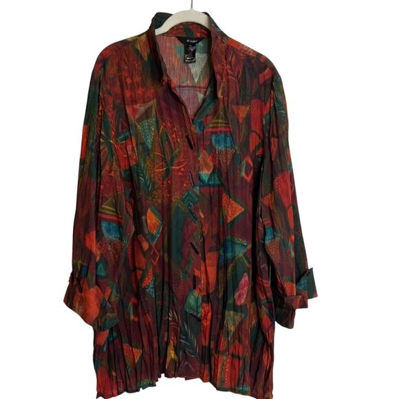 Ali Miles Womens Tunic Top 1X Multicolor Abstract Print Crinkle Button Front NEW - Picture 1 of 8